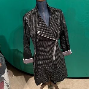 Italian Designer Long Coat with Vegan Leather Sleeves